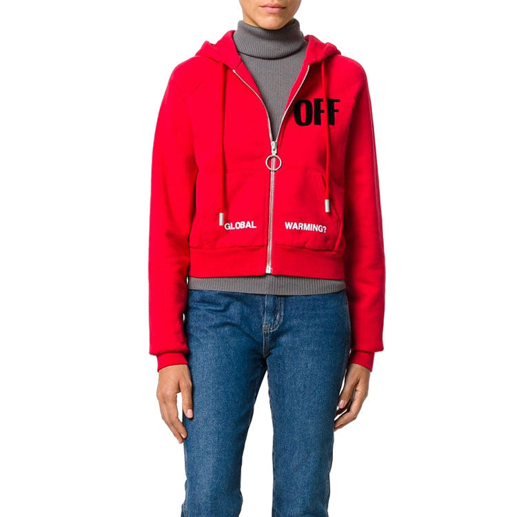 (WMNS) Off-White Micro Mark Hooded Casual Zipper Hoodie Jacket Loose Fit Red OWBB018E170030012010