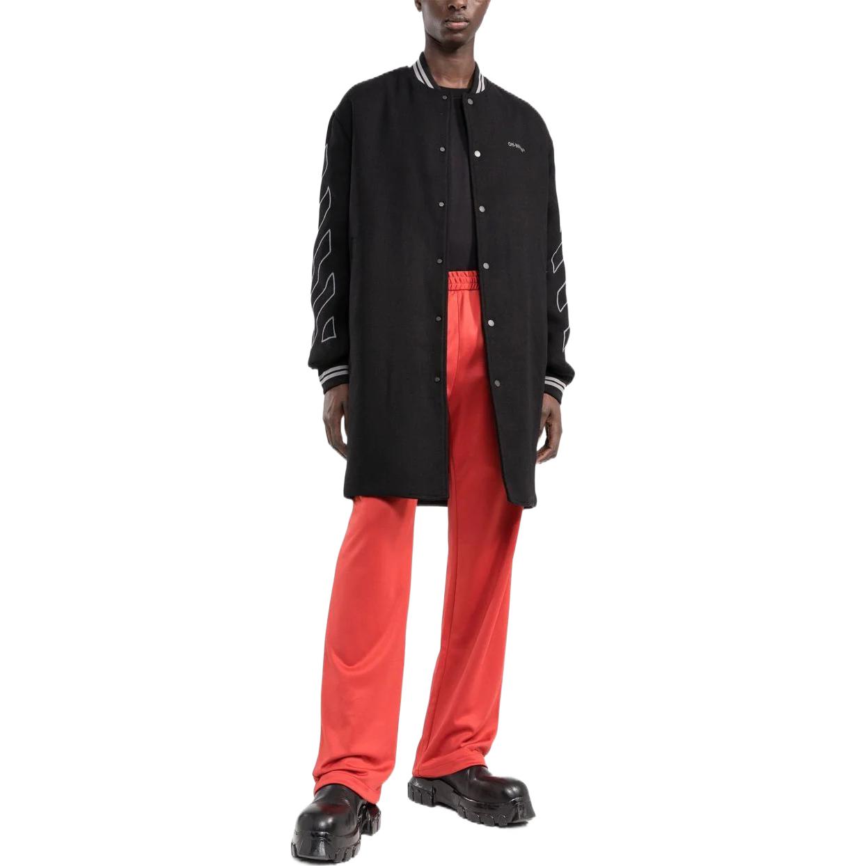 Men's Off-White FW22 Stripe Mid-Length Aviator Version Black Jacket OMEA306C99FAB0011008