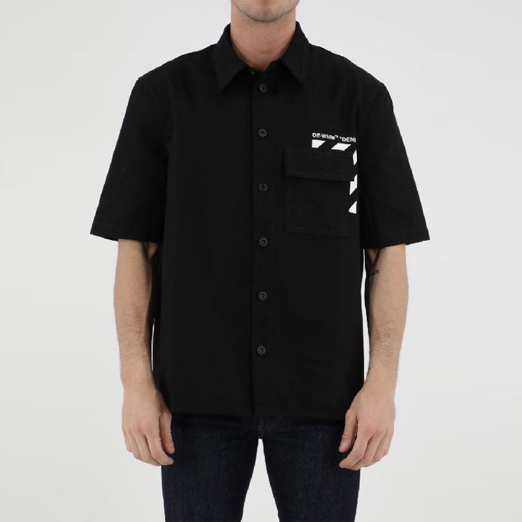 Off-White Solid Color Cotton Printing Short Sleeve Shirt Black OMYD038C99DEN0011001