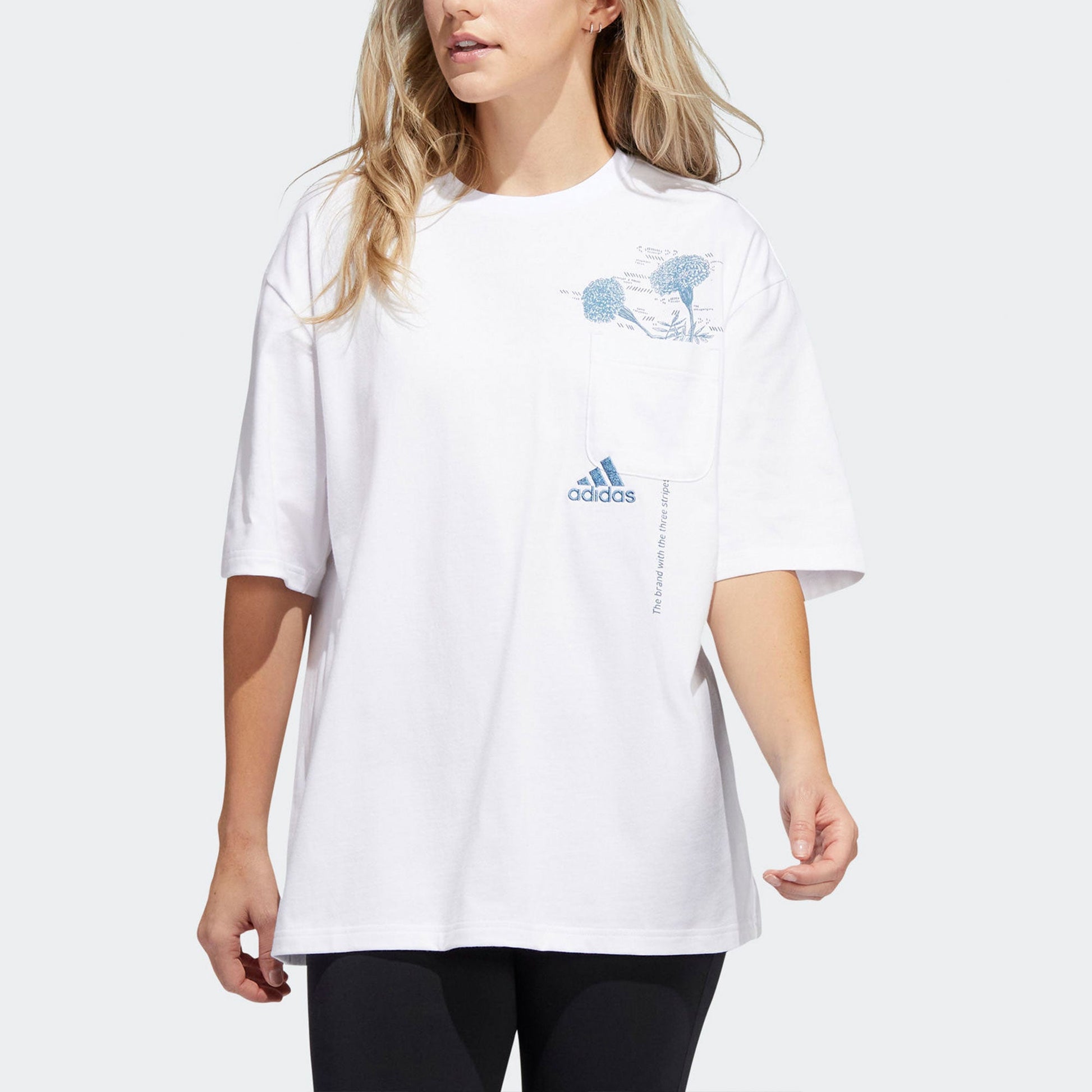 (WMNS) adidas Floral Pocket T-Shirt Asia Sizing 'White Blue' H62373