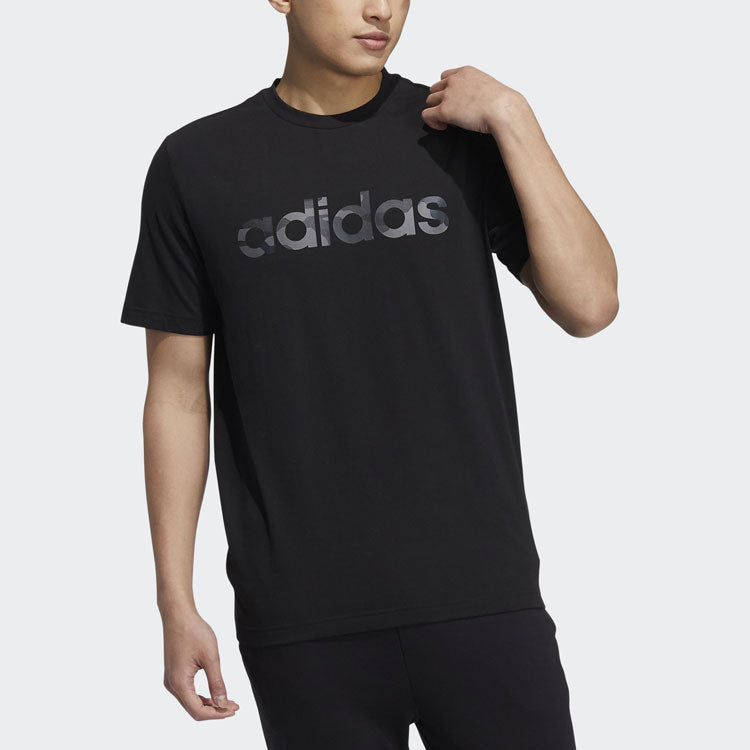 adidas neo Camouflage Logo Printing Sports Round Neck Short Sleeve Black HE4557