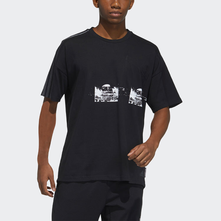 adidas M Artst Gr Tee Printing Sports Round Neck Short Sleeve Black GN0755