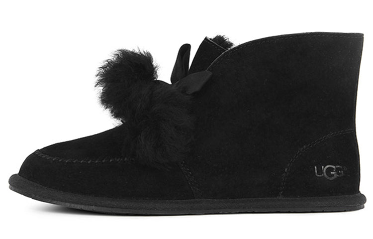 (WMNS) UGG Kallen Suede Moc Toe Pom Pom Slipper 'Black' 1017541-BLK
