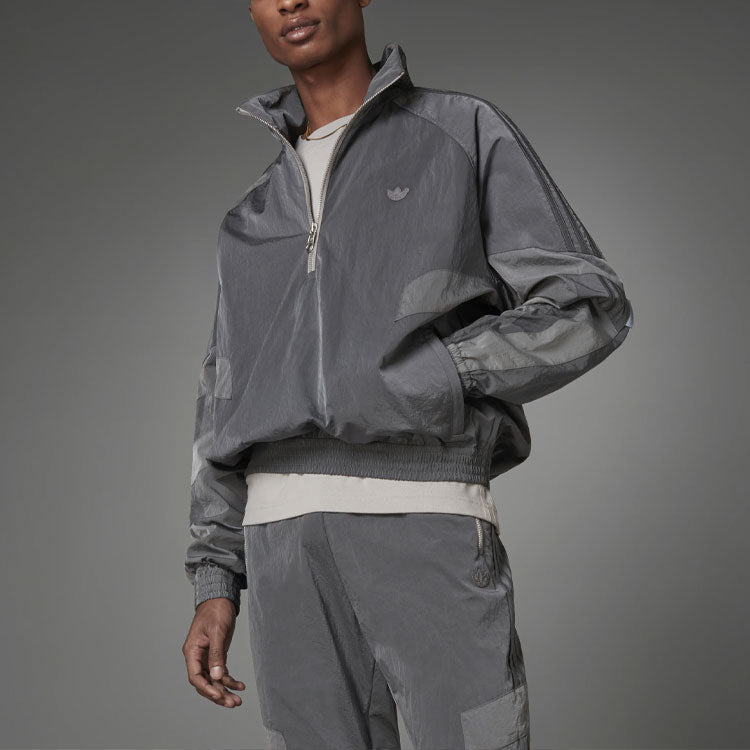 adidas originals Blue Version Series Casual Half Zipper Stand Collar Jacket Gray HD2233