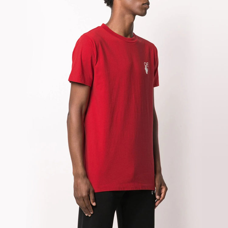 Men's Off-White Cut Here Printing Red T-Shirt OMAA027F20FAB0092501