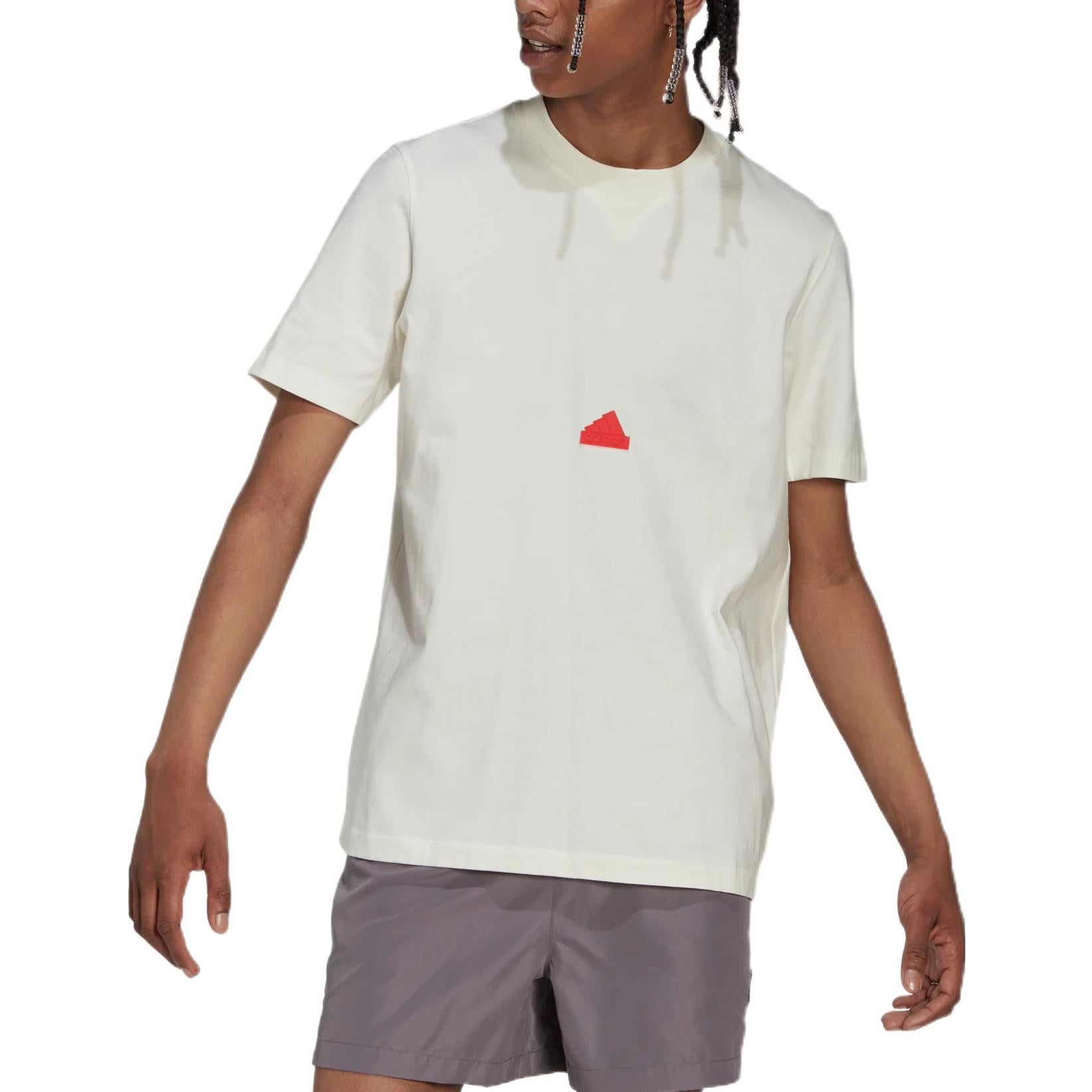 Men's adidas Solid Color Micro Mark Logo Round Neck Pullover Short Sleeve White T-Shirt HG2059
