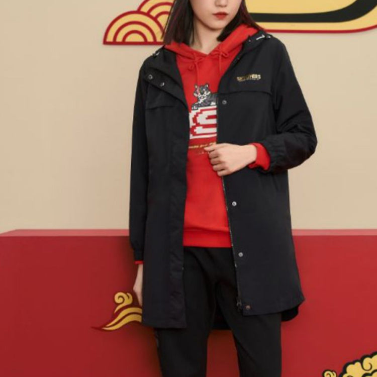 (WMNS) Skechers CNY Series Casual Long Jacket 'Black Red' L122W071-114723