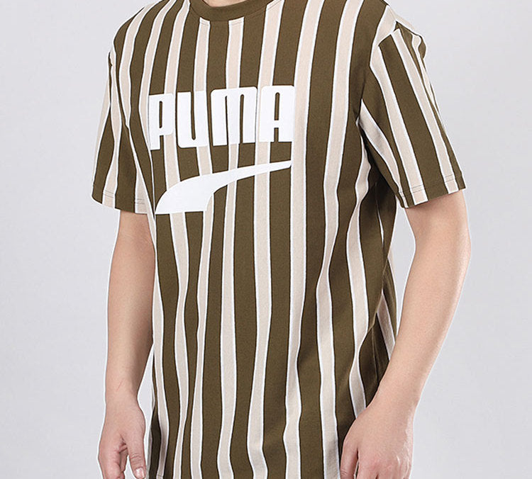 PUMA Stripe Printing Casual Sports Breathable Short Sleeve Brown 599911-48