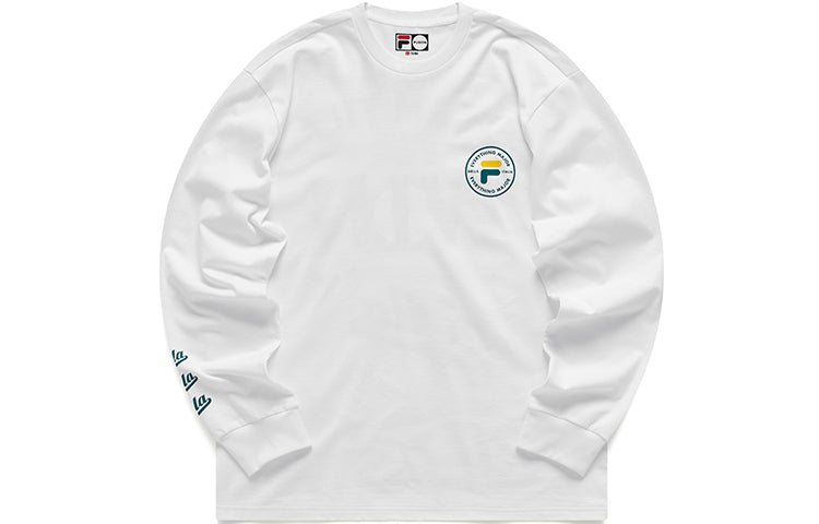 Men's FILA FUSION Back Alphabet Printing Loose Round Neck Long Sleeves White T11M122201F-WT