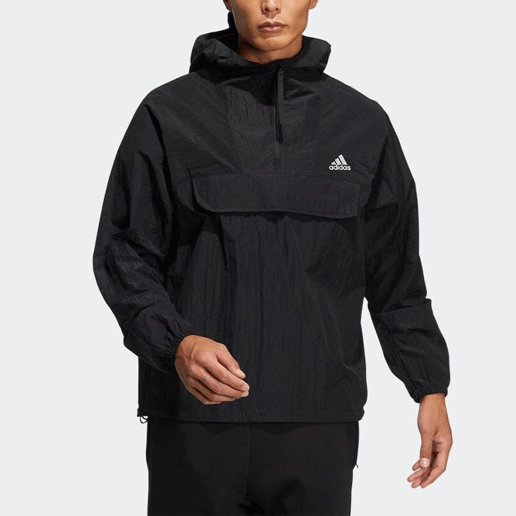 Men's adidas Printing Logo Hooded Long Sleeves Japanese Version Black Jacket HD0074