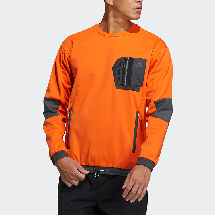 adidas Athleisure Casual Sports Fleece Lined Stay Warm Round Neck Pullover Orange Yellow GV3520