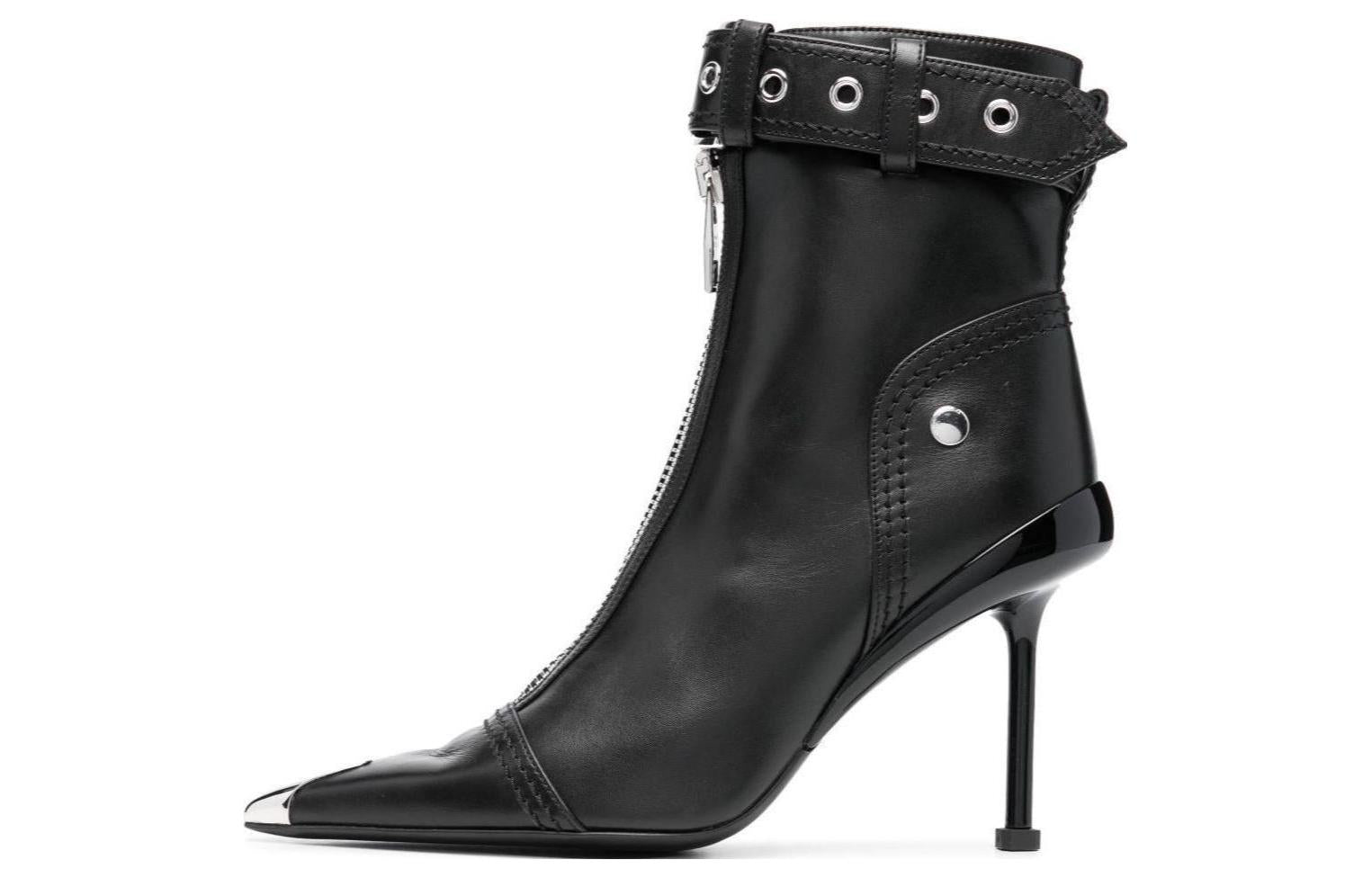 (WMNS) Alexander McQueen Leather Heel Ankle Boots 'Black' 768101WIDR41081