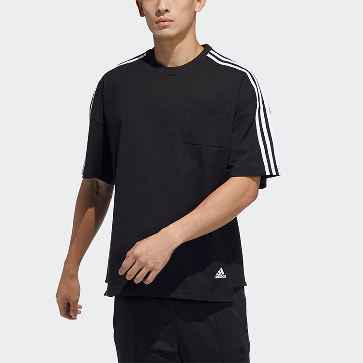 adidas M Mh Loose Tee Stripe Sports Round Neck Short Sleeve Black GN0813