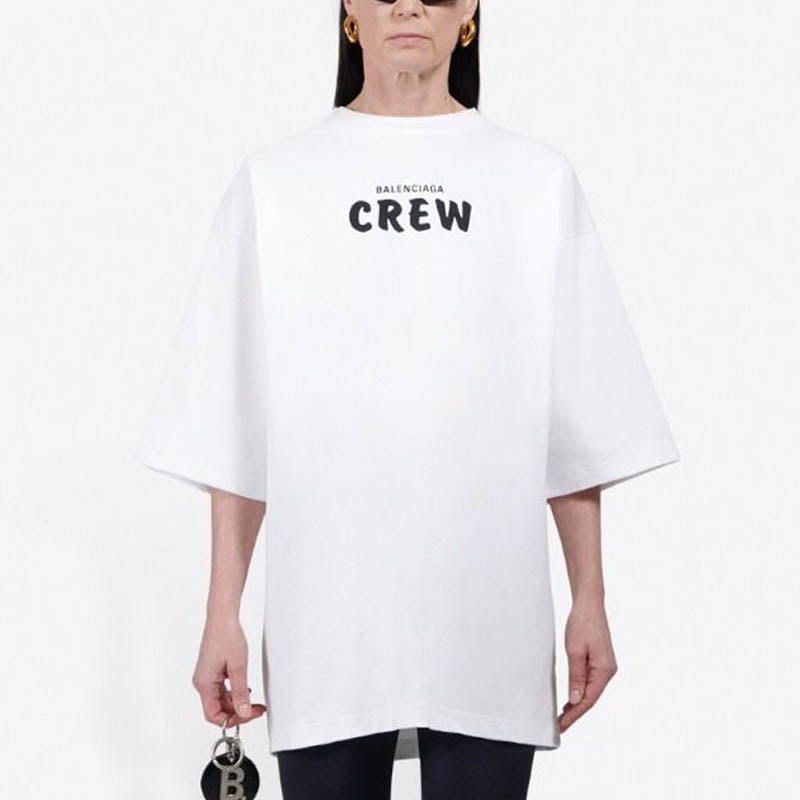 Men's Balenciaga Crew Printing Short Sleeve White 620941TIV749040