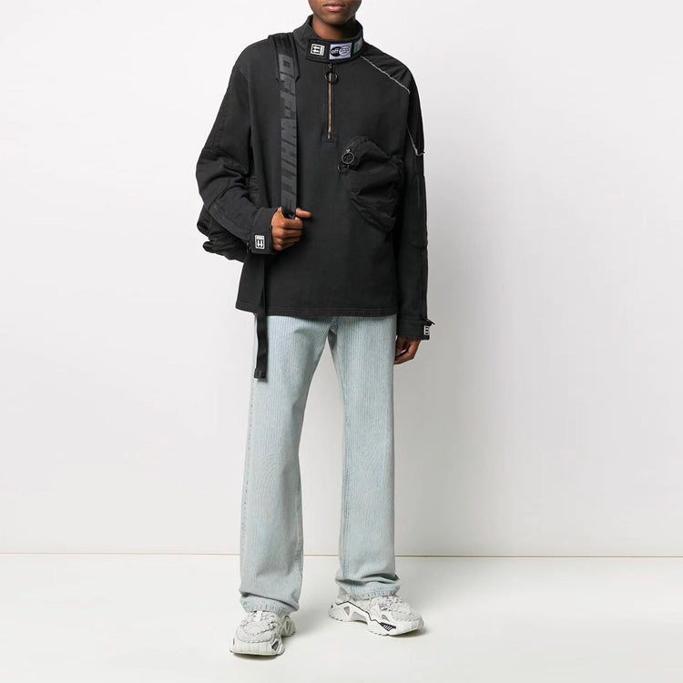 Men's Off-White FW21 Pocket Detail Half Zipper Fleece Pullover Loose Fit Black OMBA041F19E300221010