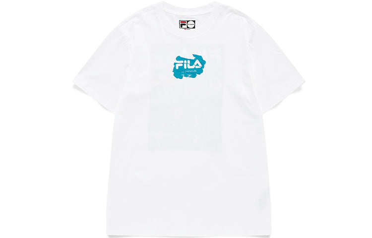 Men's FILA FUSION cycling Illustration Pattern Printing Knit Short Sleeve White T11M133104F-WT