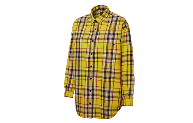 (WMNS) Converse mid-length Contrasting Colors Plaid Loose Long Sleeves Shirt Yellow 10020880-745