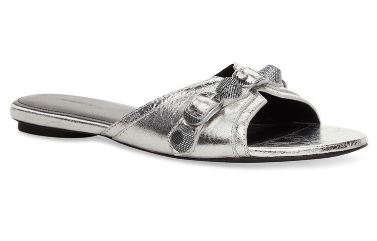 (WMNS) Balenciaga Cagole Metallic Slides 'Silver Black' 694342WBDK38018