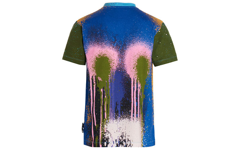 Men's Off-White FW21 Spray Painting Round Neck Short Sleeve Blue T-Shirt OMAA027S21JER02984008400