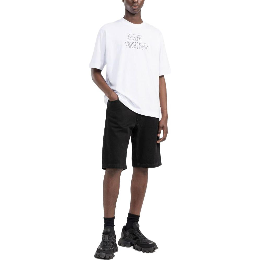 Men's Off-White SS22 Solid Color Arrow Pattern Short Sleeve White T-Shirt OMAA119S22JER00801100110
