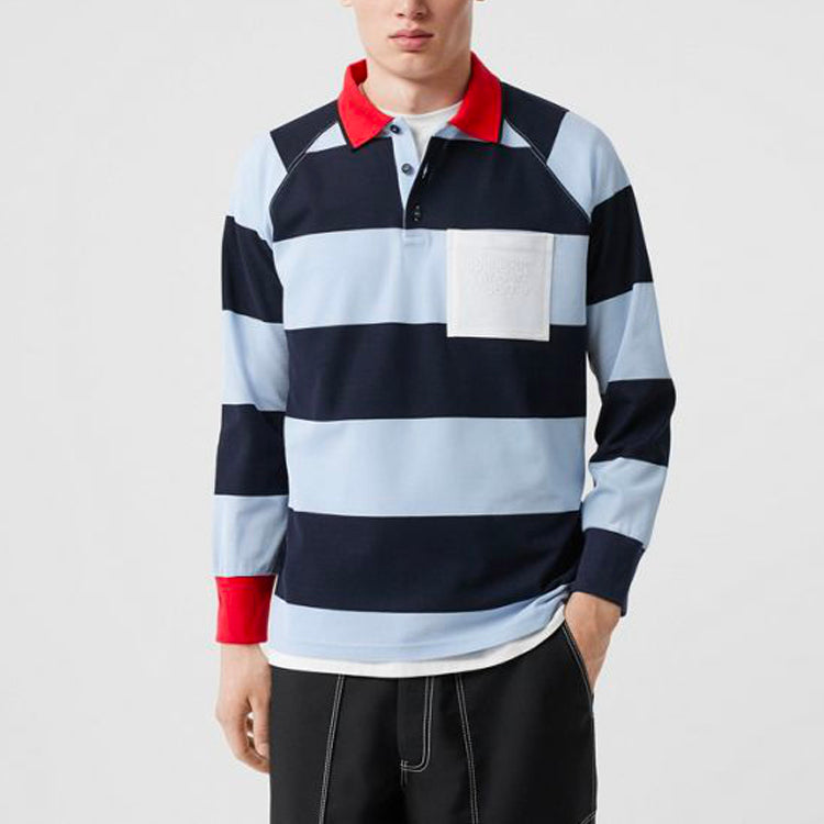 Burberry Long Sleeve Stripe Net Cotton Polo Male Blue 80134731
