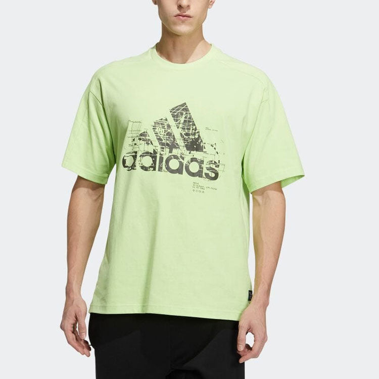 Men's adidas Alphabet Logo Printing Round Neck Pullover Short Sleeve Green T-Shirt HD0048