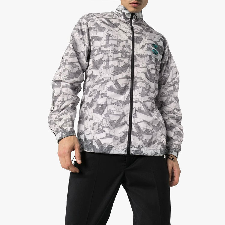 Off-White Pattern Zipper Sports Jacket Loose Fit Gray White OMBD010R20G440019900