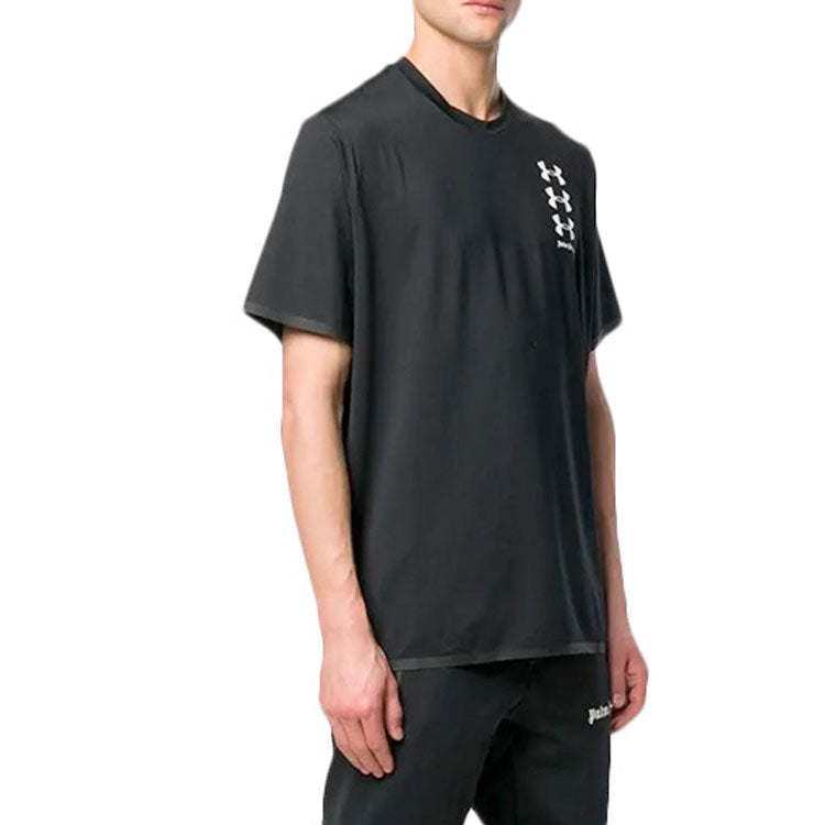 Men's PALM ANGELS Round Neck Solid Color Logo Short Sleeve Black PMAA036S19590071-1001
