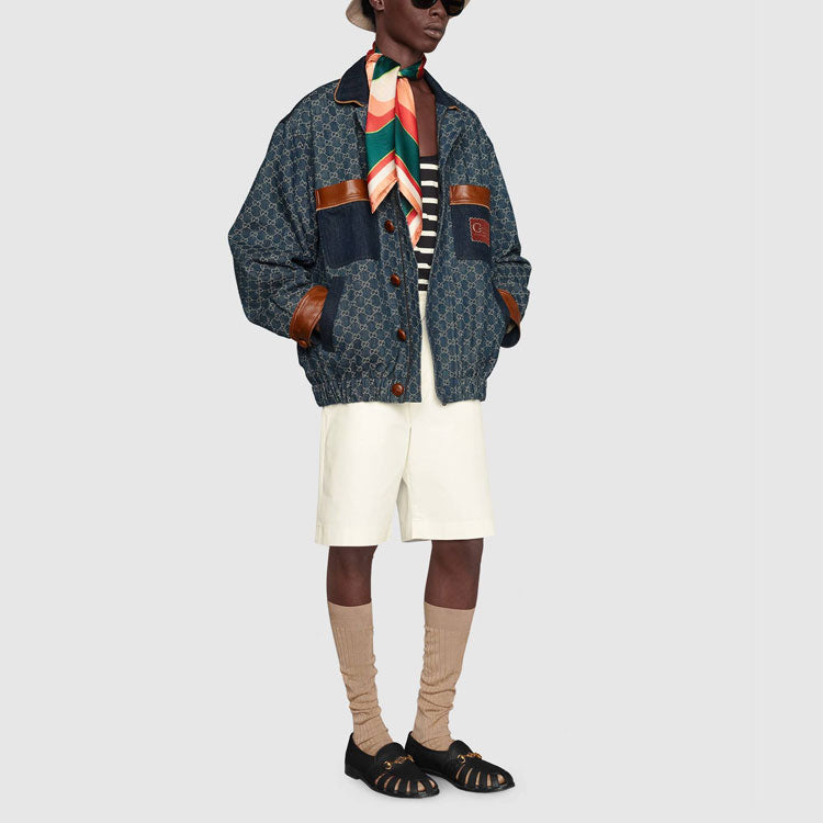 Men's Gucci SS21 Denim Series Casual Classic Aviator Jacket Autumn Blue 644963-XDBIP-4266
