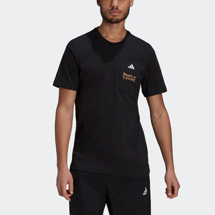 adidas Pocket Tee M Embroidered Sports Short Sleeve Black GT5306