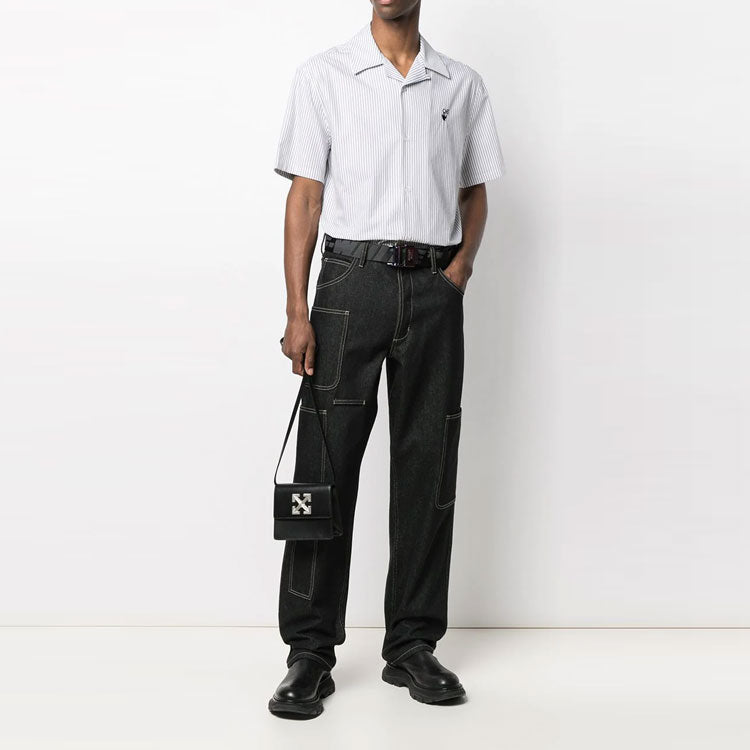 Off-White SS21 Casual Stripe Short Sleeve Shirt Version White OMGA163S21FAB0110510