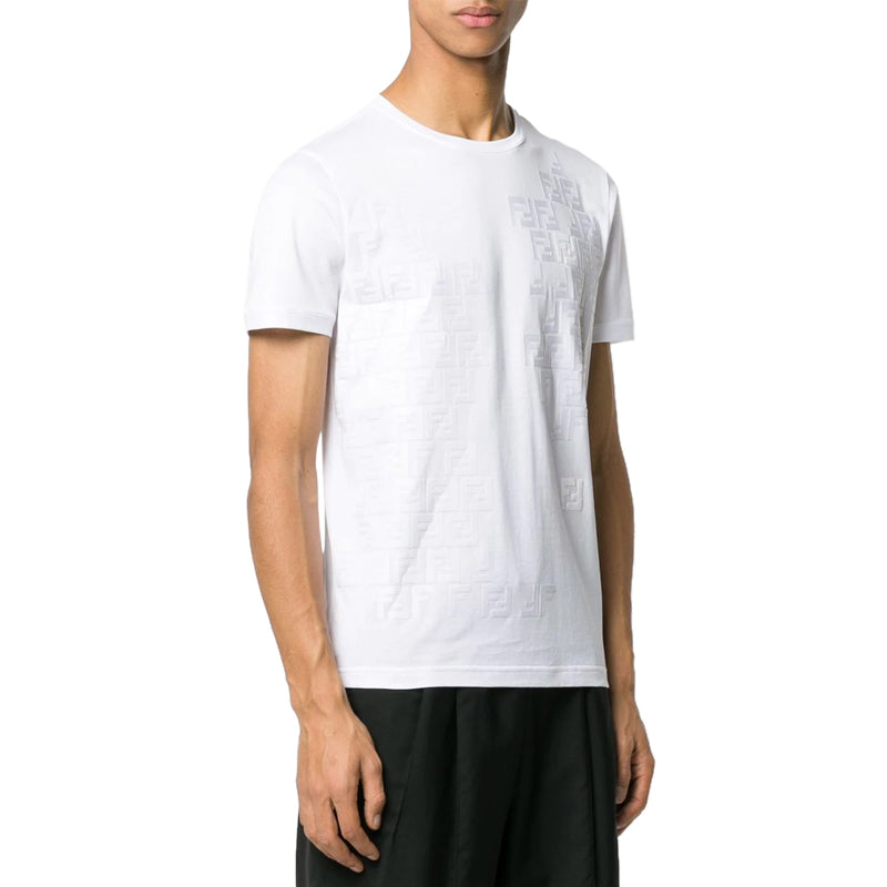 Men's FENDI Solid Color Logo Printing Short Sleeve White FY0894AAOQF0QA0