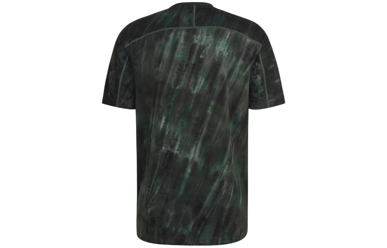 Men's adidas Tie Dye Straight Round Neck Pullover Short Sleeve Dark Green T-Shirt HL8761