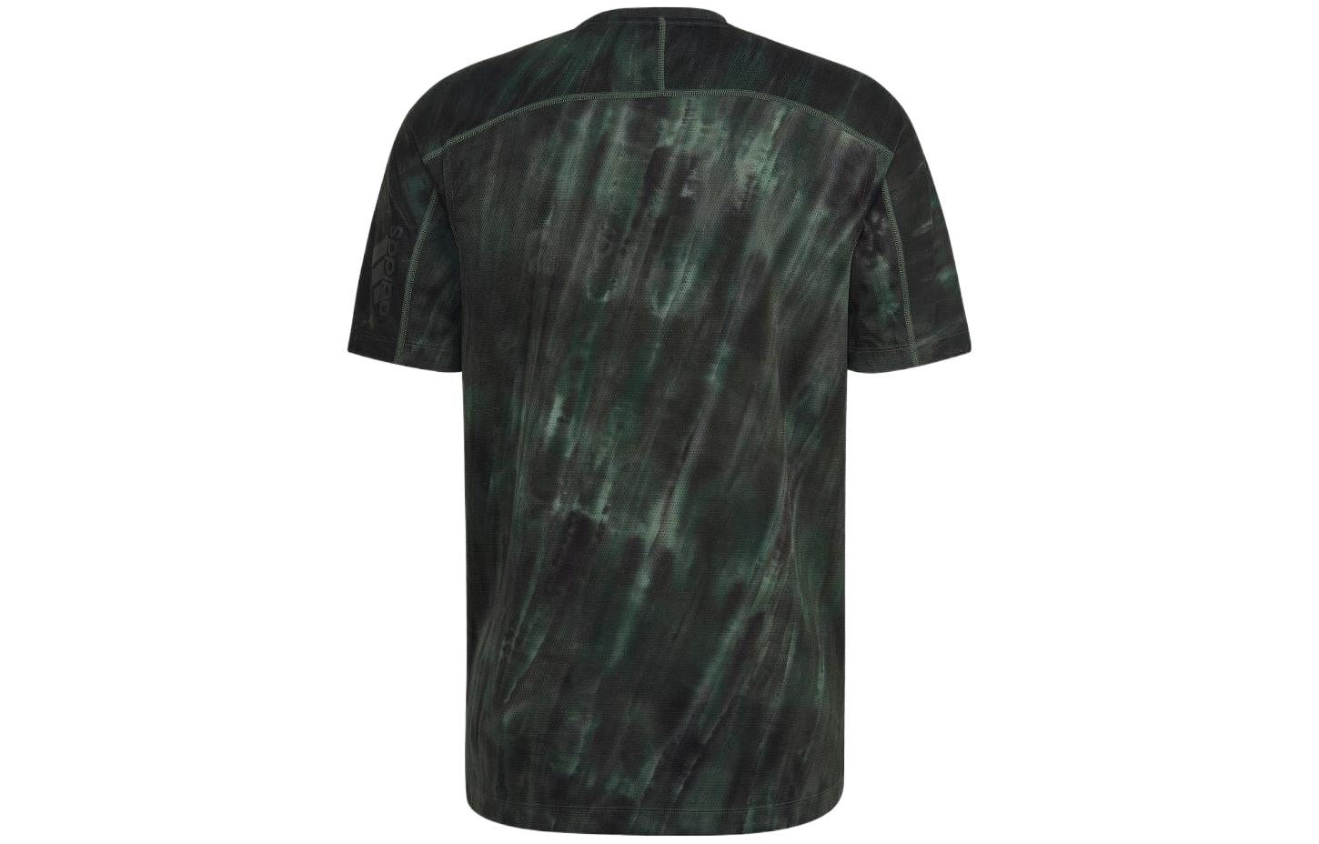 Men's adidas Tie Dye Straight Round Neck Pullover Short Sleeve Dark Green T-Shirt HL8761