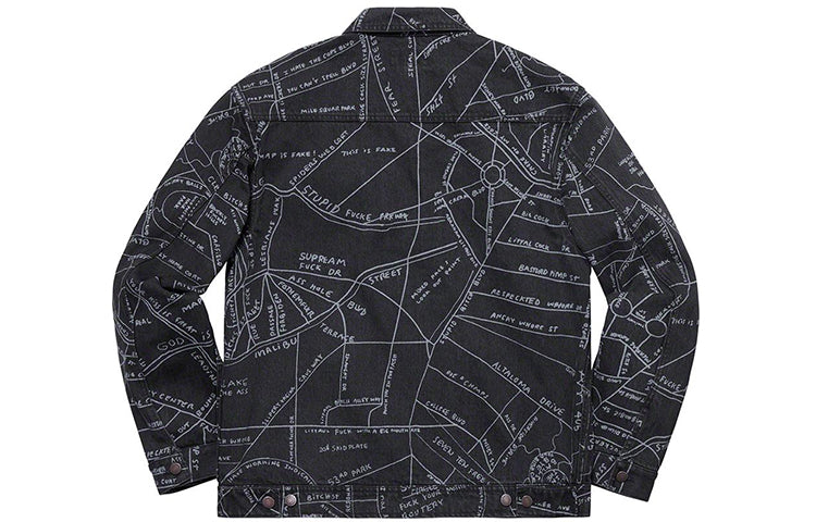 Supreme SS19 Gonz Map Work Jacket Pattern Zipper Unisex Black SUP-SS19-10189
