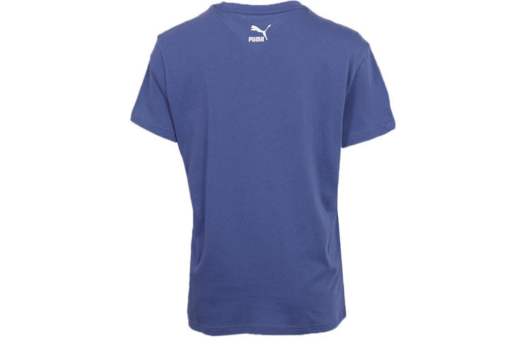 (WMNS) PUMA Smiling Face Pure Cotton Athleisure Casual Sports Round Neck Short Sleeve Blue 598628-38