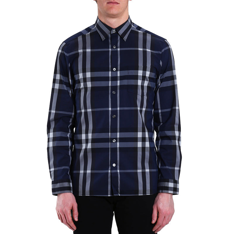 Men's Burberry SS21 Plaid Long Sleeves Shirt Navy Blue 39544941