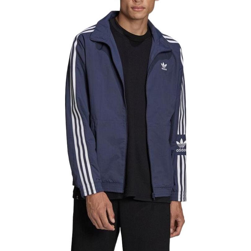 adidas originals Solid Color Stripe Zipper Stand Collar Jacket Japanese version Blue HC2000