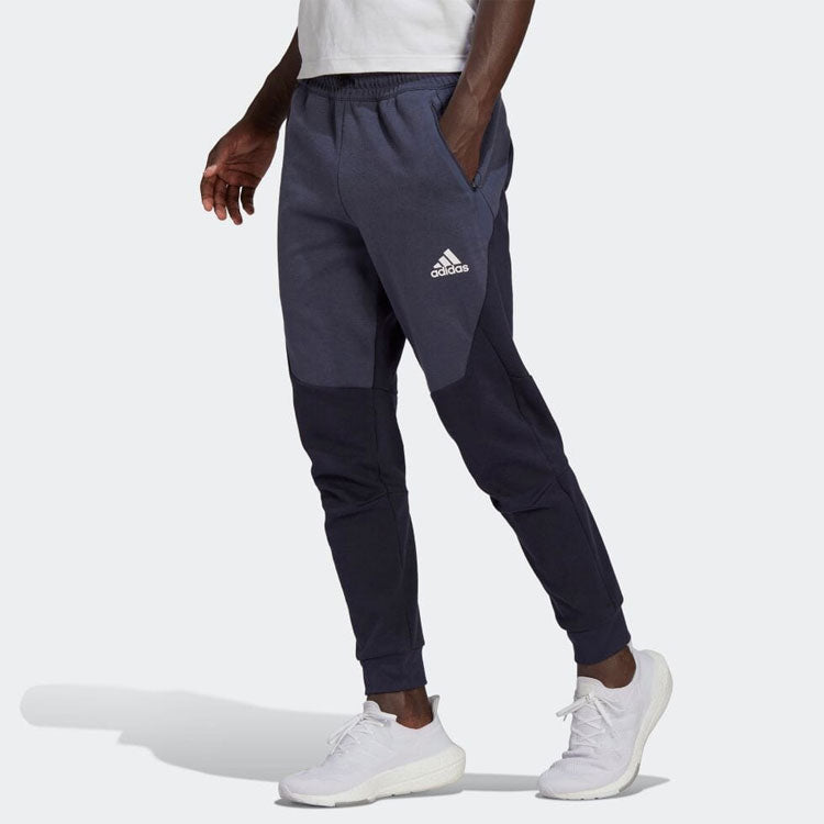 Men's adidas Casual Splicing Contrasting Colors Drawstring Logo Sports Pants/Trousers/Joggers Dark Blue HE5039