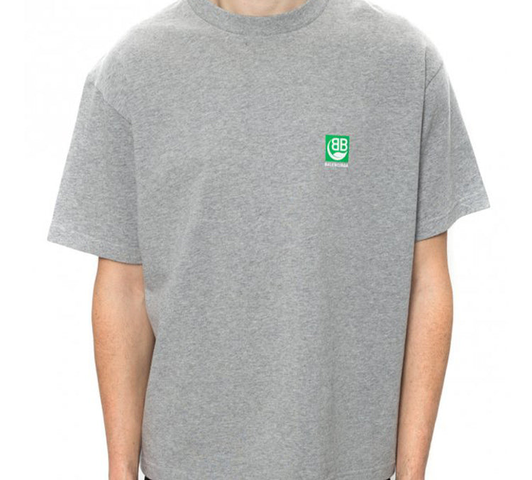 Men's Balenciaga Chest Logo Printing Short Sleeve Gray 594579THV631300