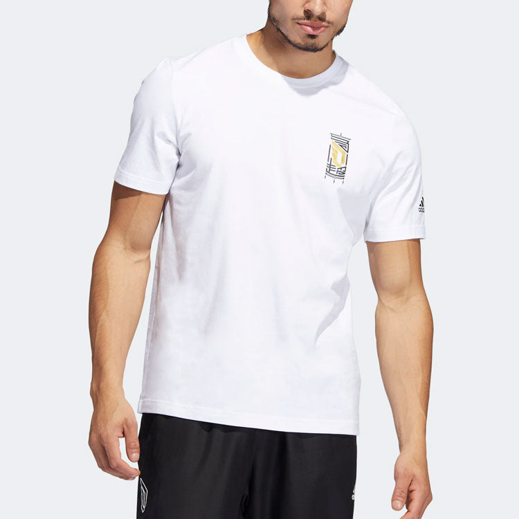 Men's adidas Basketball Tactical Board Pattern Printing Sports Short Sleeve White T-Shirt HM6772