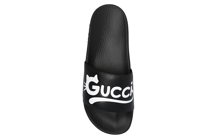 (WMNS) Gucci Pursuit Cat Leather Pool Slide 'Black' 659947-DIR00-1000