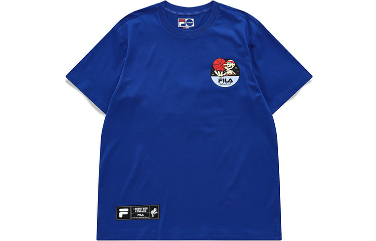 Men's FILA FUSION Cartoon Basketball Sports Printing Round Neck Short Sleeve Blue T11M135108F-BU