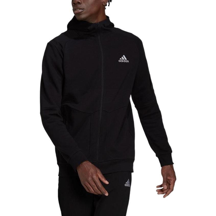 Men's adidas Zipper Logo Solid Color Hooded Jacket Japanese Version Black HE1811