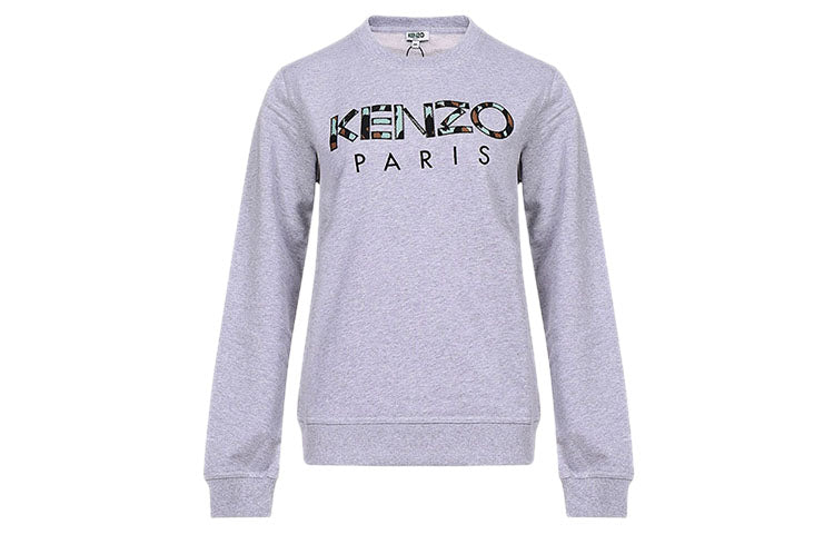 (WMNS) KENZO Logo Round Neck Long Sleeves Hoodie light grey F862SW705952-93