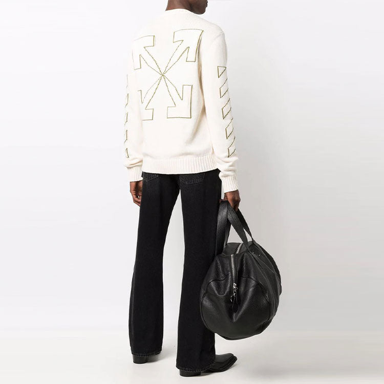 Men's Off-White FW21 Arrow Pattern Knit Long Sleeves Round Neck Wool Sweater White OMHE087F21KNI0016155