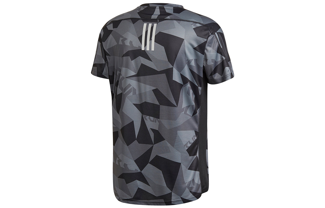 adidas Own The Run Tee Camouflage Printing Quick Dry Training Running Short Sleeve Version Gray GK8161