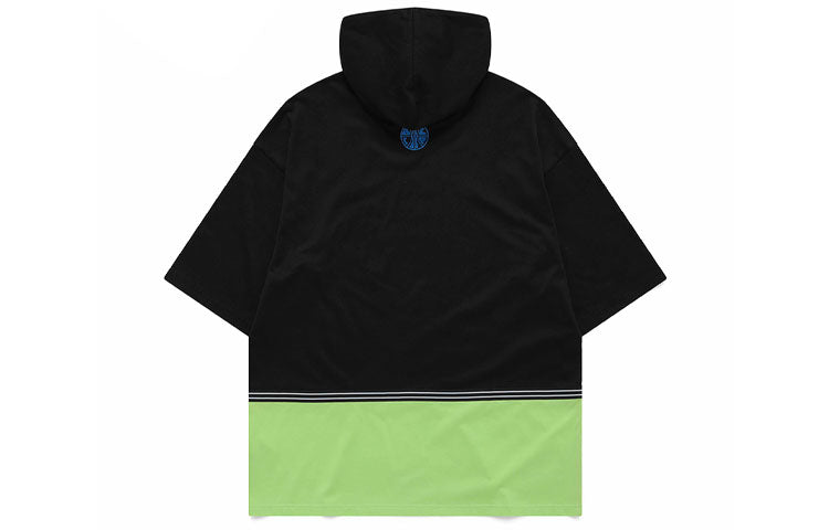 FILA FUSION Contrasting Colors Printing Knit Loose hooded Short Sleeve Black T11M125101F-BK