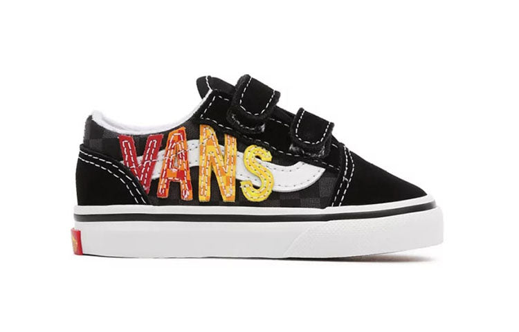 Vans Toddler Flame Logo Repeat Old Skool Velcro Low-Top Sneakers K Black/Yellow/Red VN000D3YABX
