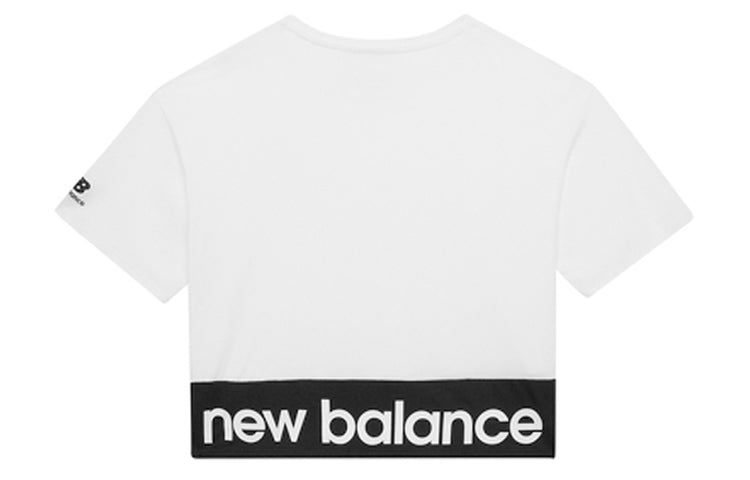 (WMNS) New Balance Logo Embroidered Contrasting Colors Short Sleeve White AWT03307-MUN